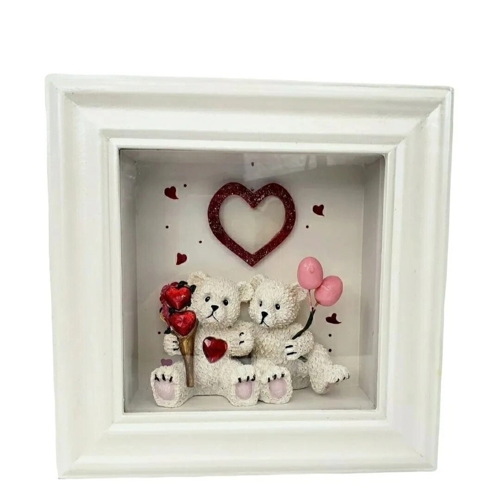 Vtg Dandee Picture Frame Wood Deep Shadow Box Display Case Bears Valentine's Day